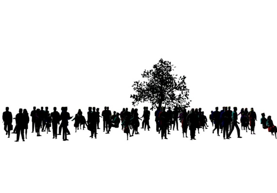 Люди, толпа и дерево - трехмерное изображение
