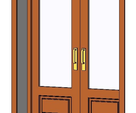 3D model of a two-material door with two panels with glass fabric