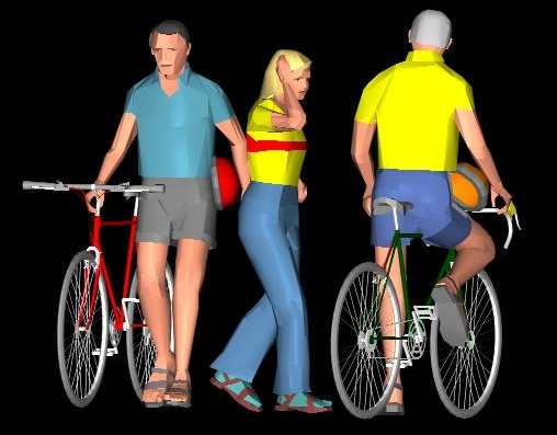 Трехмерное изображение людей с велосипедами