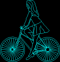 Girl on a bicycle - a two-dimensional image in a vertical section