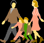2D image of a walking family