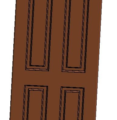 Модель 3D одностворчатой двери с четырьями обычными вставками