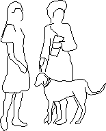 Two women with a dog