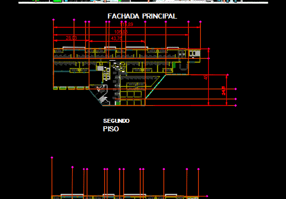 Architectural plan of a specialized hospital with sections and facades