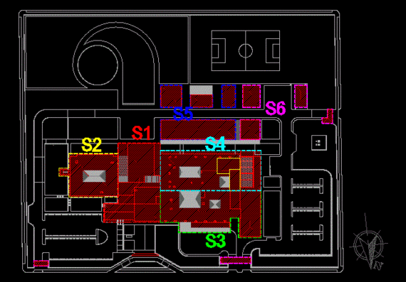 Hospital floor plan with sections