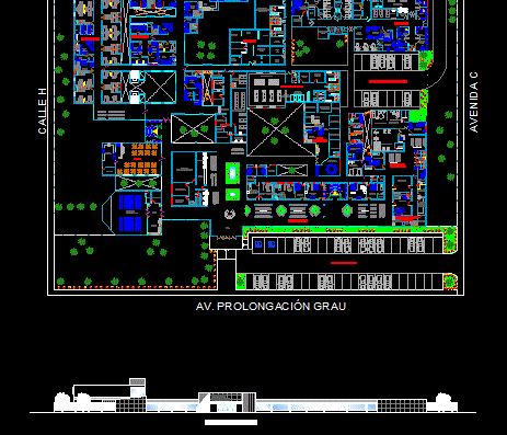Hospital project with accommodation plan and elevators