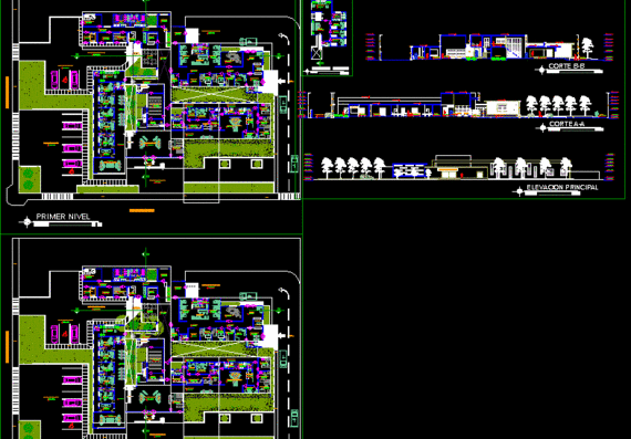 Схема разрезов и фасадов оздоровительного центра