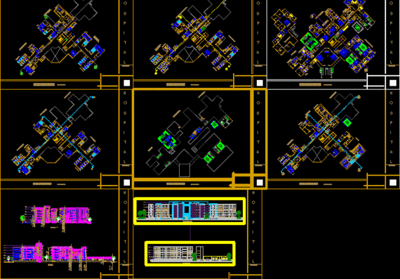 Floor planning of the section and facades of the hospital