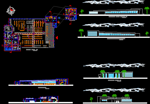Floor plans of the hospital with sections and projections