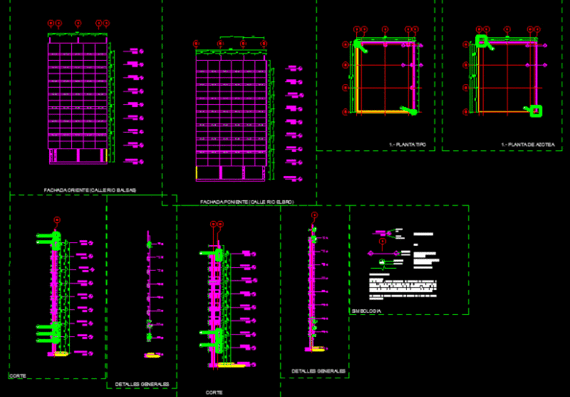 Exterior wall design, elevation of 7-level building 
