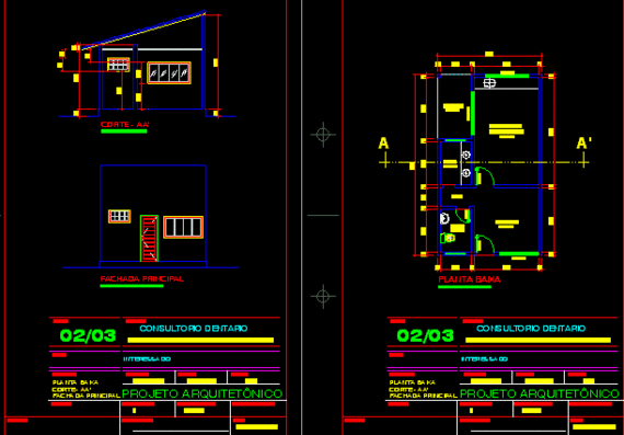 Plans and sections of the dentist's office design