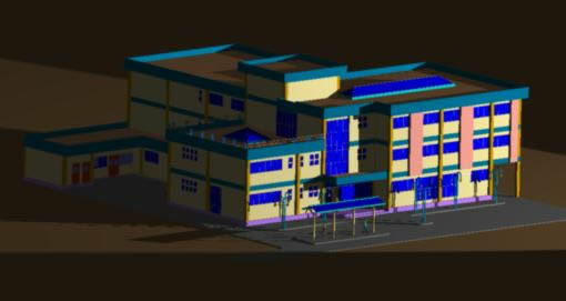 3-D model of a health centre in Peru with planes and sections