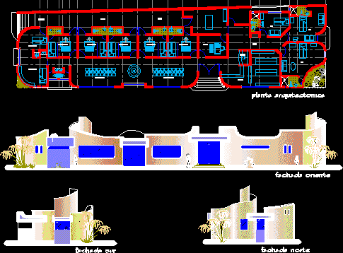 Plan and facade of the morgue in the sanatorium