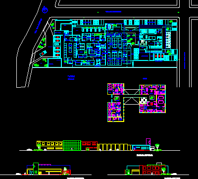 Plan, facade and section of the hospital