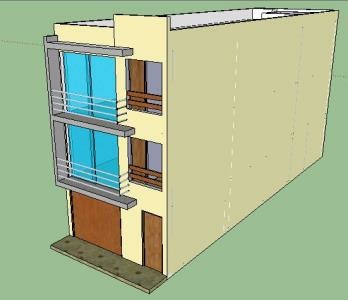 Detailed diagram of a three-storey house with a garage in 3D
