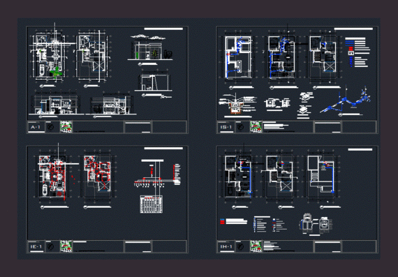 Developed architectural plans with drawings of the living room and rooms