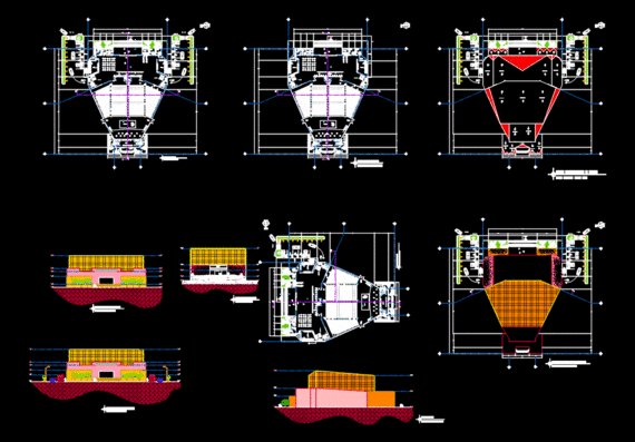 Architectural plan of conference room with drawings and projections
