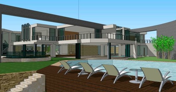 Model of a modern house in 3dsmax with drawings