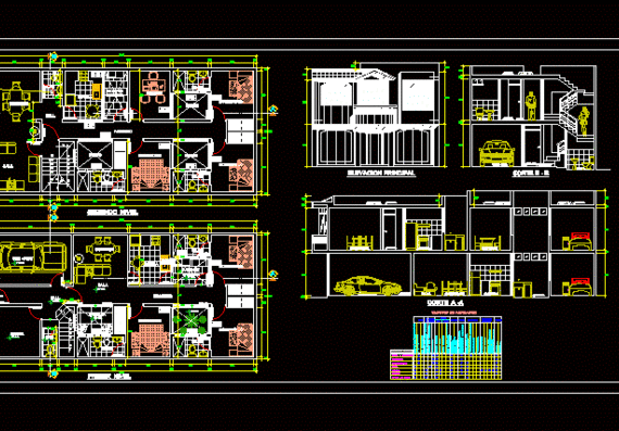 Design of a two-story building with drawings and projections