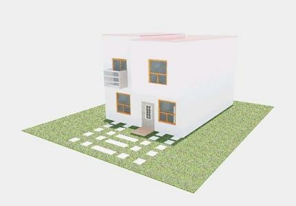 Single apartment building in 3D with textures
