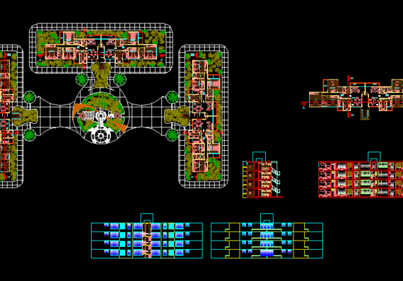 Проекции и архитектурный план 4-х этажного многоквартирного дома