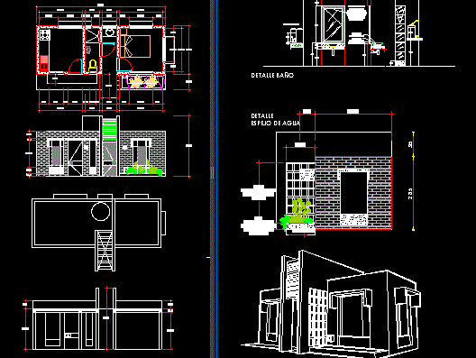 Country house design with drawings, sections and projections