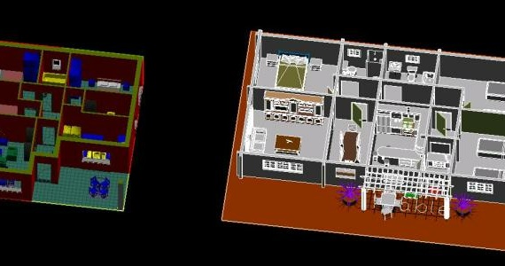 3-dimensional plan of a residential building for one family.