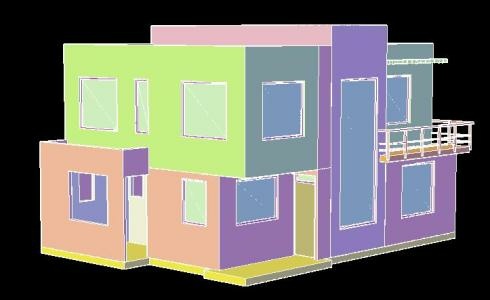 3D проект двухэтажного дома в стиле минимализм