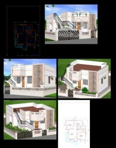 Plans for a 3-storey residential building in 2D and 3D