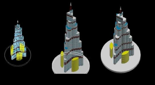 Three-dimensional image of the building of the Burj Caliph of Dubai