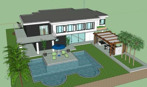3-D view of beach house with pool