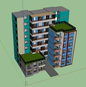 3D image of an apartment building with terraces