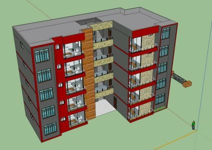 3D image of an apartment building of 4 storeys