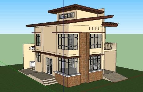 3D image of a three-level residential building