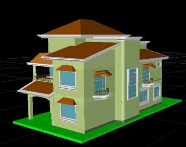 3D model of a modern two-story house in the American style