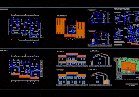 The concept of the villa includes architectural plan horizontal projection view in section drawings and constraints
