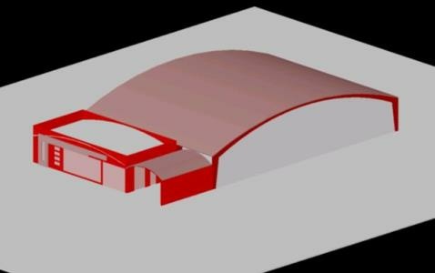 Model of modern hangar for workshop in 3D
