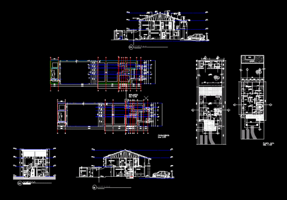 Горизонтальные проекции и разрезы двухэтажного дома