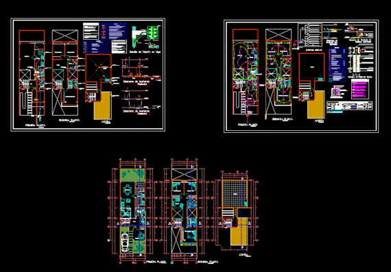 План 2-х этажного дома с чертежами систем коммуникации