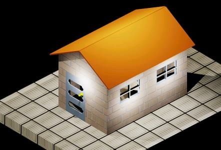 3-dimensional drawing of a small house in autocad.