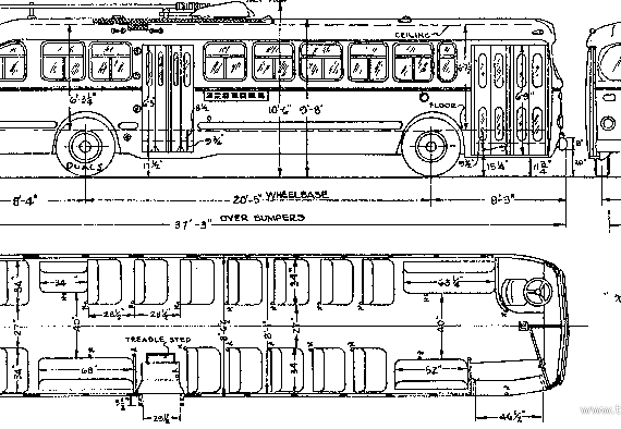 Автобус A.C.F. TROLLEY COACH TYPE T-46 LA Transit Lines - чертежи, габариты, рисунки автомобиля