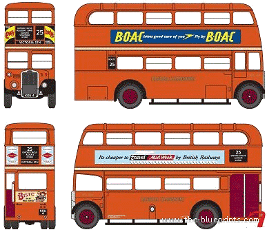 Автобус AEC Regent III RTL - чертежи, габариты, рисунки автомобиля