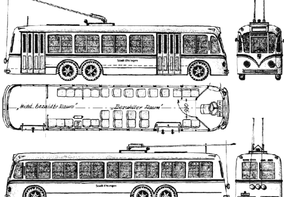 Автобус Alfa Romeo Obus (1943) - чертежи, габариты, рисунки автомобиля