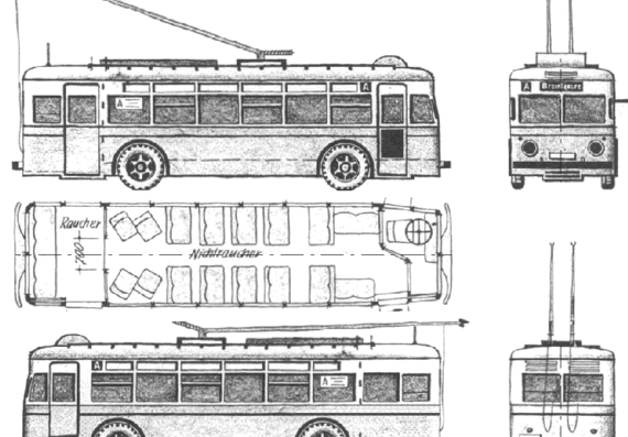 Автобус Bussing Obus Leipzig (1938) - чертежи, габариты, рисунки автомобиля