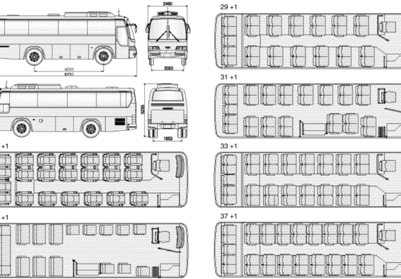 Автобус Daewoo BH090 BH090E - чертежи, габариты, рисунки автомобиля
