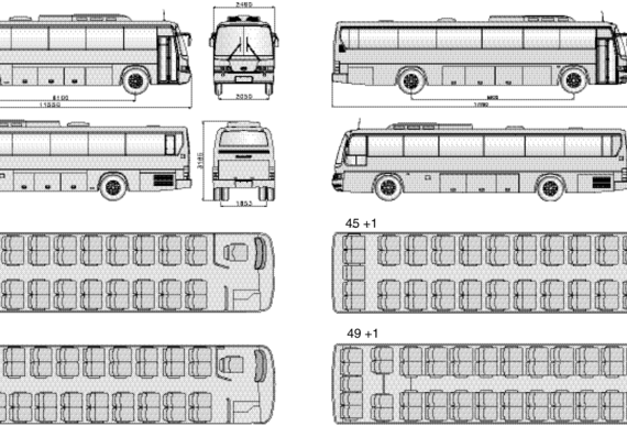 Автобус Daewoo BH115E BH120E - чертежи, габариты, рисунки автомобиля