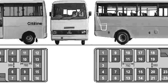 Автобус Force Citiline School Bus (2008) - чертежи, габариты, рисунки автомобиля