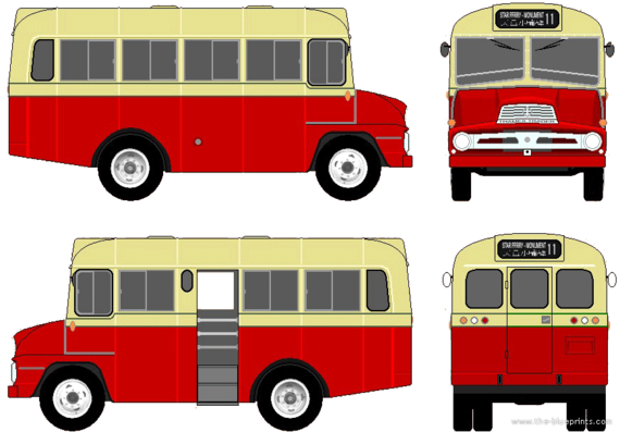 Автобус Ford E Thames Trader Bus (1961) - чертежи, габариты, рисунки автомобиля