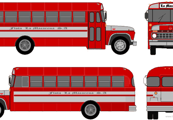 Автобус Ford F-600 Bus (1965) - чертежи, габариты, рисунки автомобиля