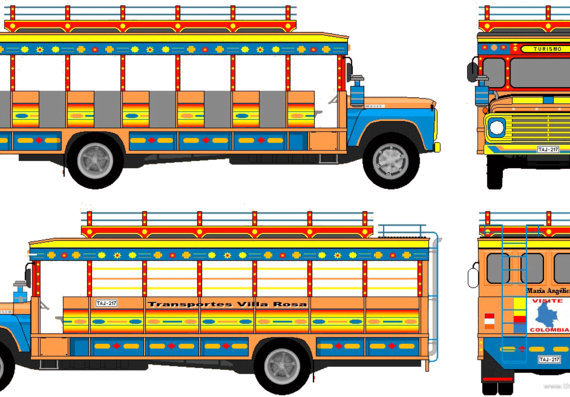Автобус Ford F-600 Bus (1970) - чертежи, габариты, рисунки автомобиля